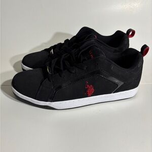 US POLO ASSN Mens Size 10.5 Shoes Sneakers Black With White and Red - Worn Twice
